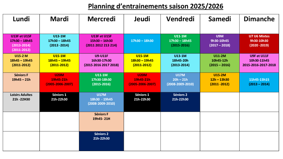Planning basket saison 2023-2024