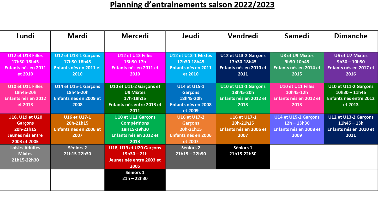 Planning basket saison 2223